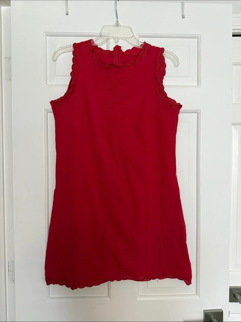 Red Sleeveless Scalloped-Edge Mini Dress